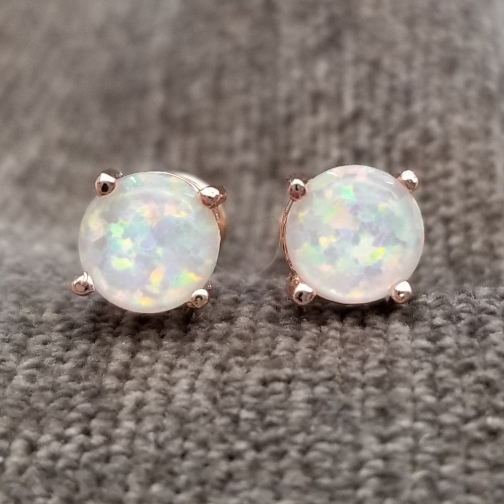 6mm Rose Gold Opal Studs - Picture 3 of 6